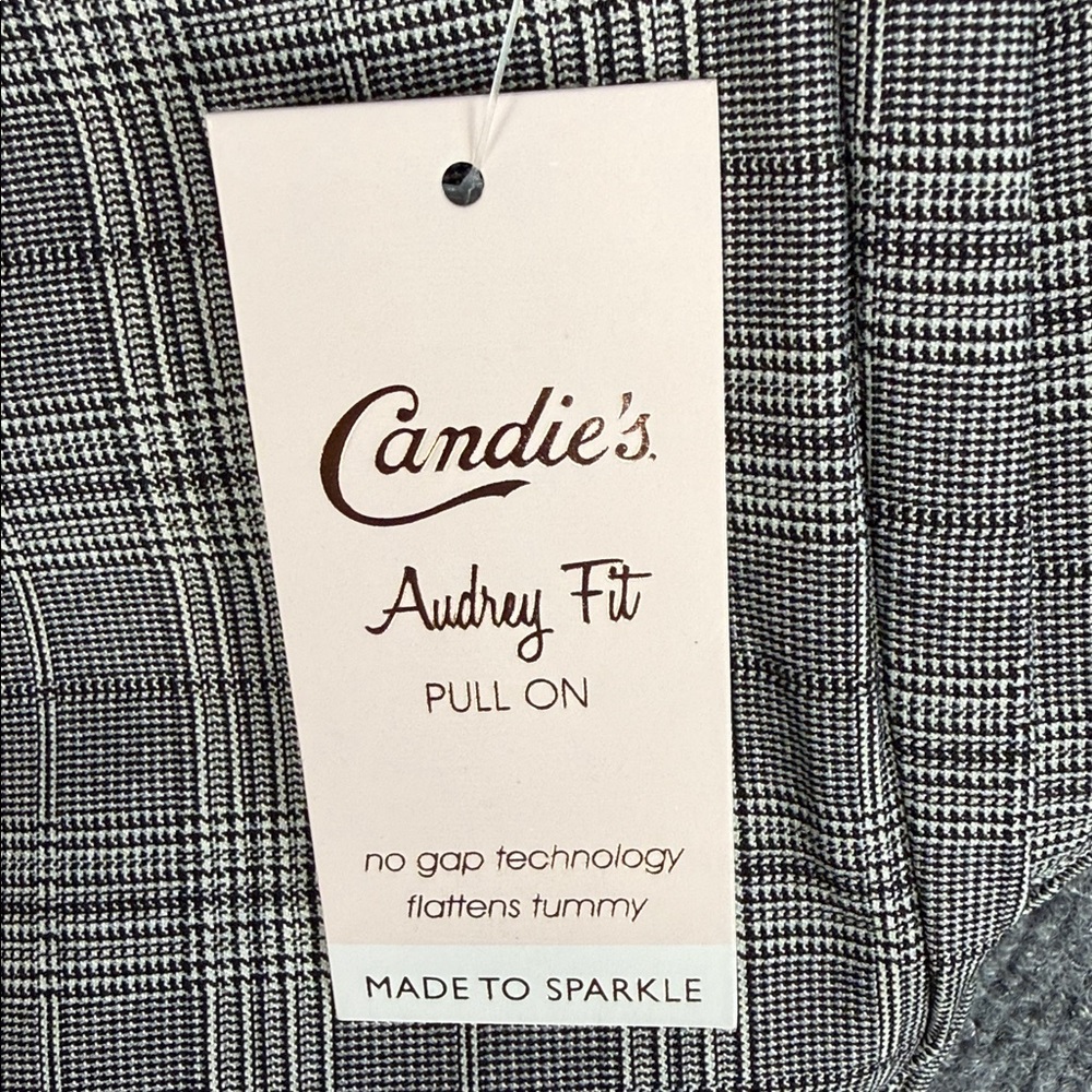 Candies Plaid Slim Ankle Pull-On Slacks with Zip Design - Grey Plaid - Large - Picture 16 of 16